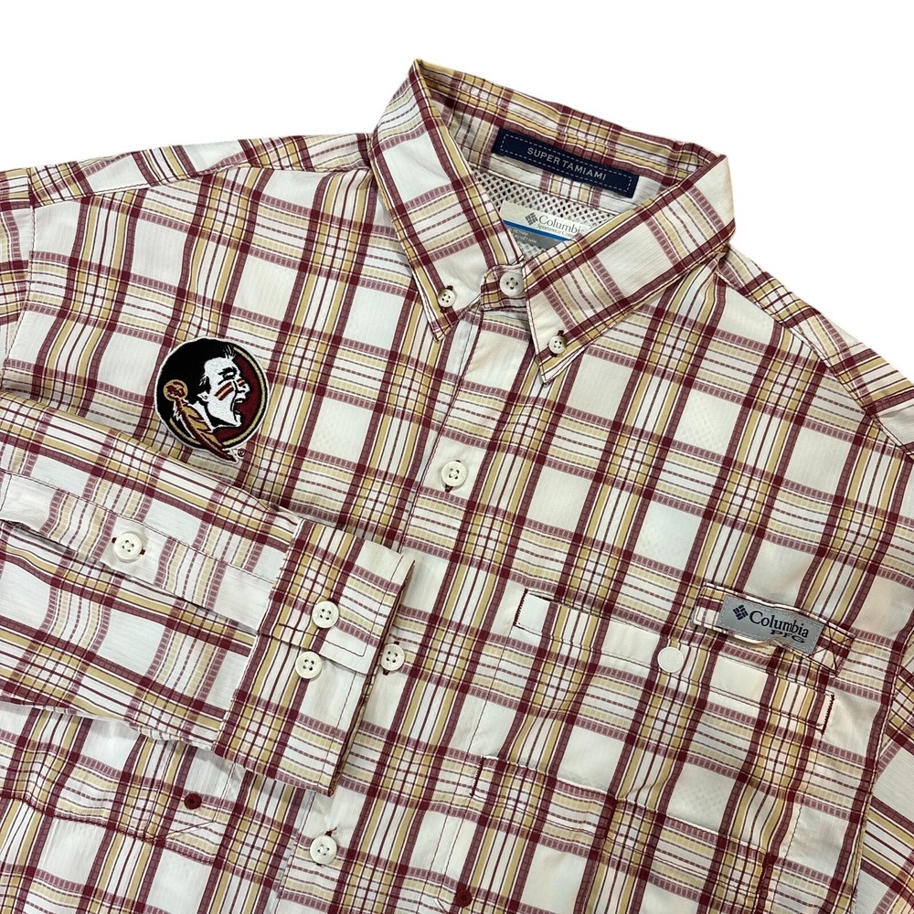 COLUMBIA‎ Mens Medium Plaid Long Sleeve Button Down Shirt Super Tamiami FSU
